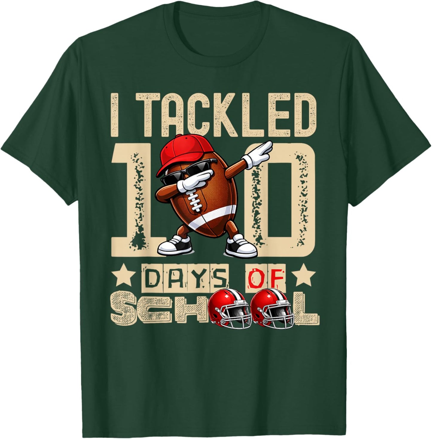 100 Days of School Football 100th Day of School for Boys T-Shirt - T-Shirt | Forest