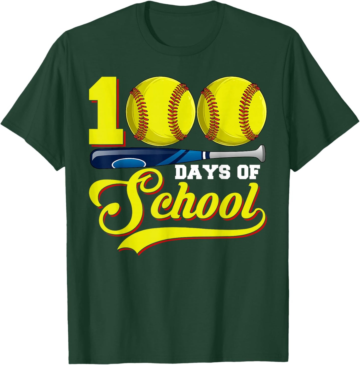 100 Days of School Softball Happy 100th Day of School Boys T-Shirt - T-Shirt | Forest
