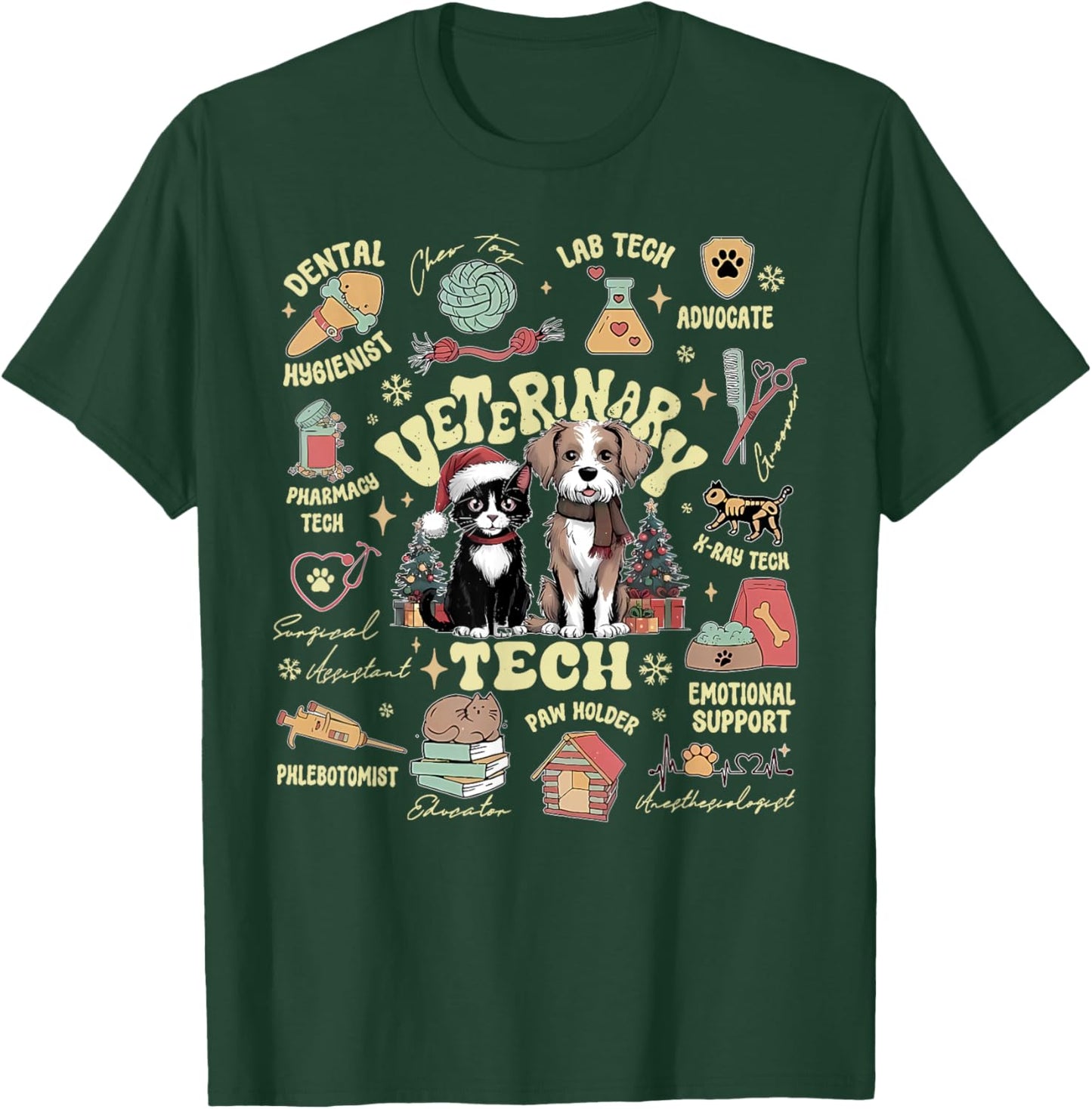 Vet Tech Nurse Veterinary Medicine Christmas Animal Doctor T-Shirt - T-Shirt | Forest