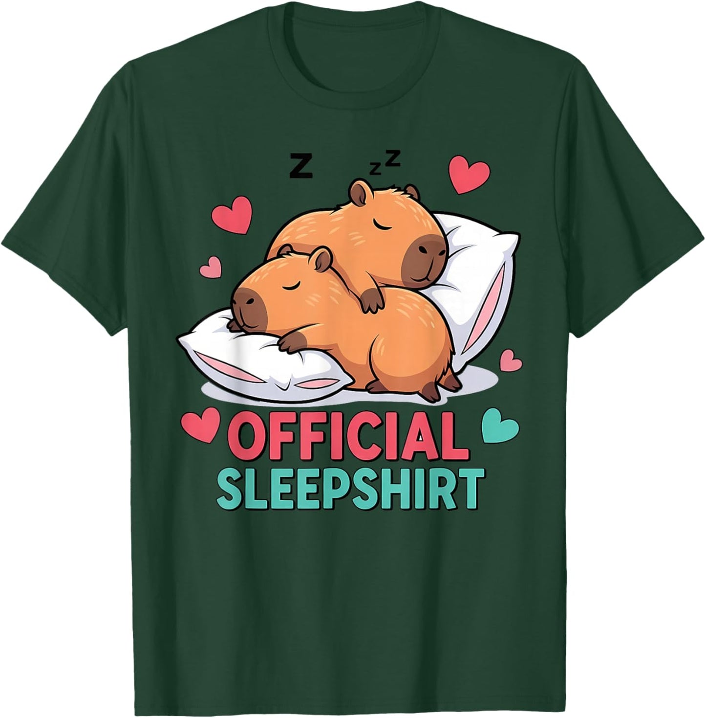 Cute Capybara Official Sleepshirt Cozy Sleep Valentine's Day T-Shirt - T-Shirt | Forest