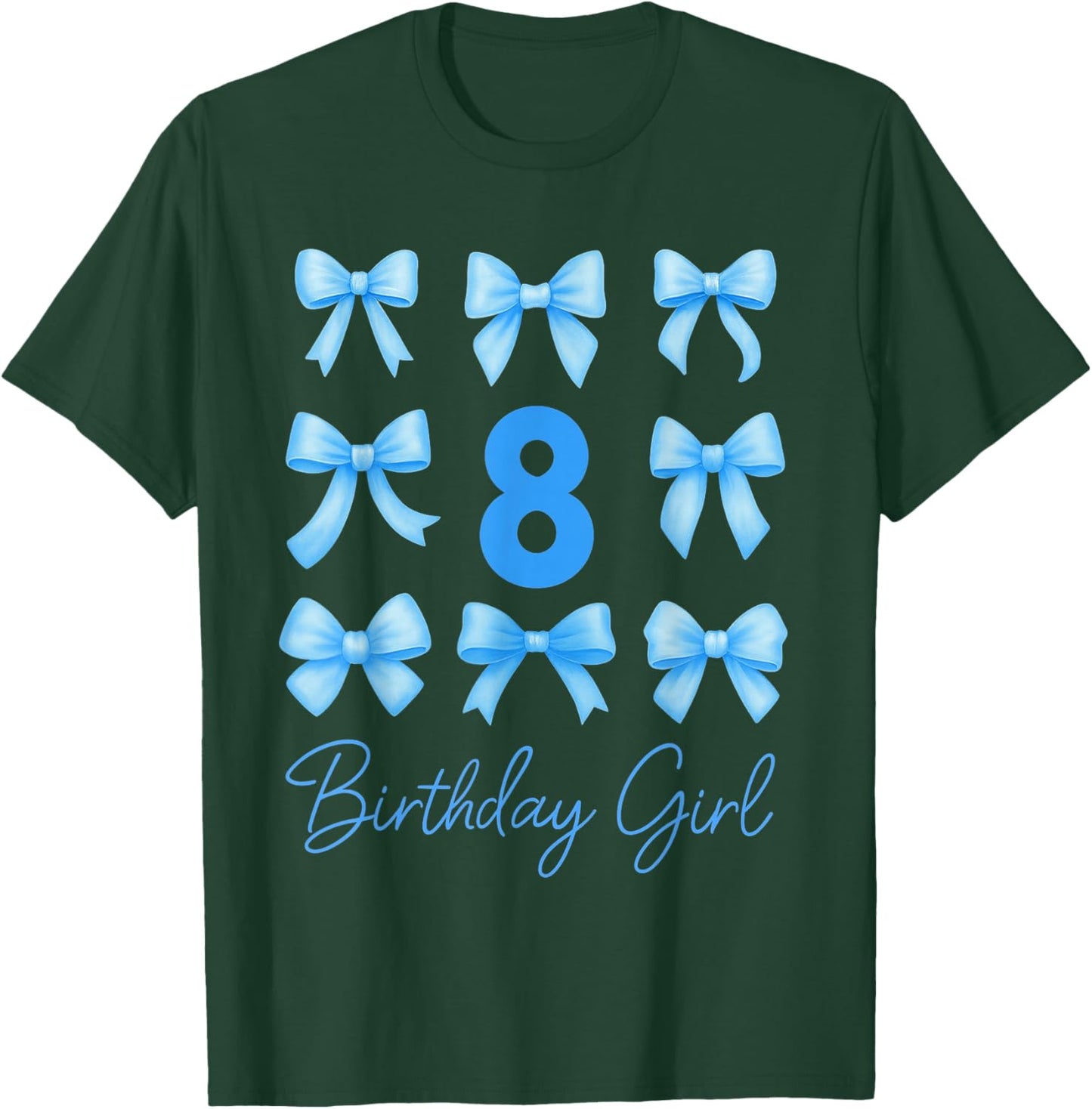 8 Year Old Aesthetic Girl Birthday Blue Coquette Bow T-Shirt - T-Shirt | Forest