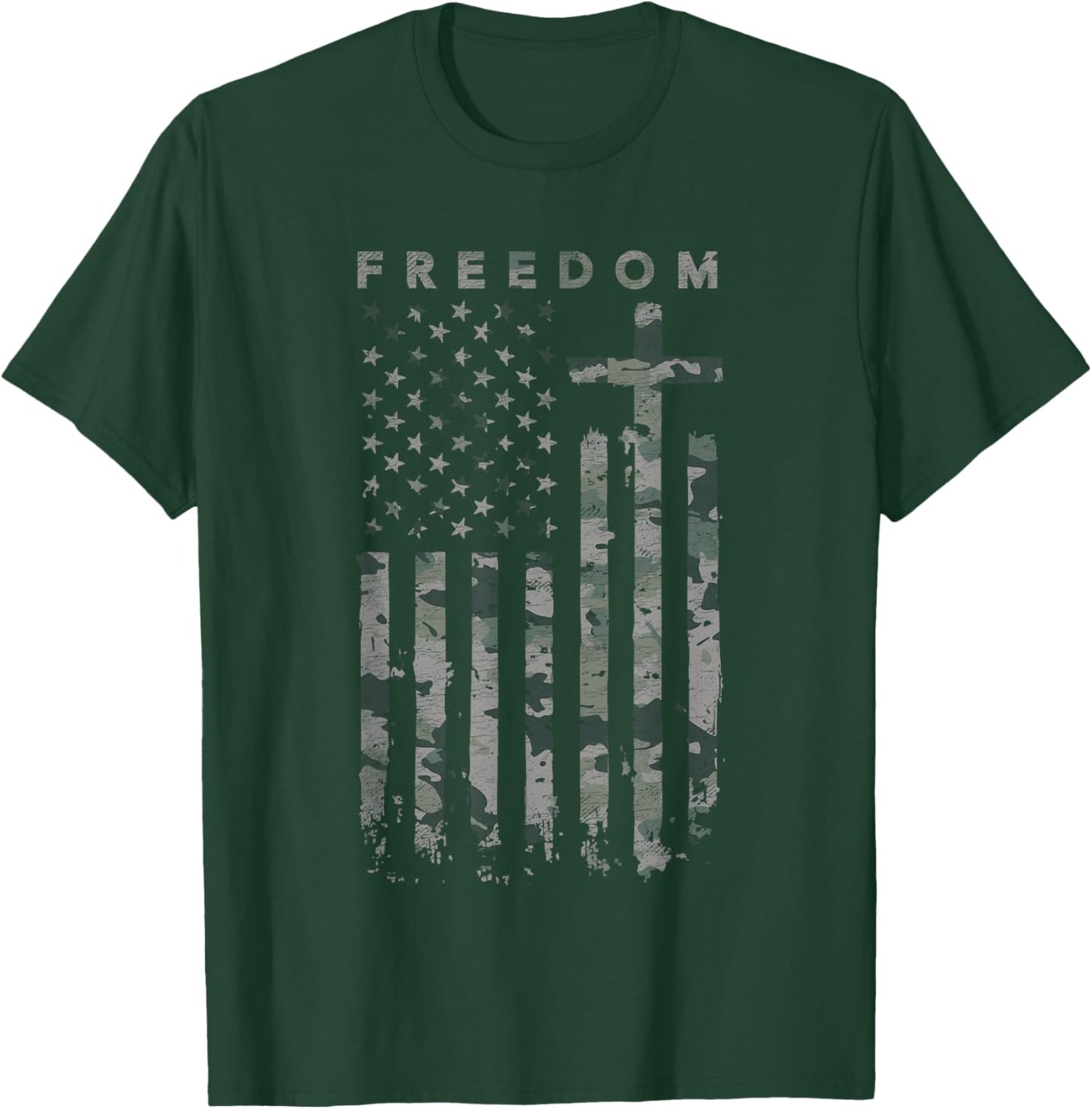 Freedom American Flag Cross Camo T-Shirt - T-Shirt | Forest