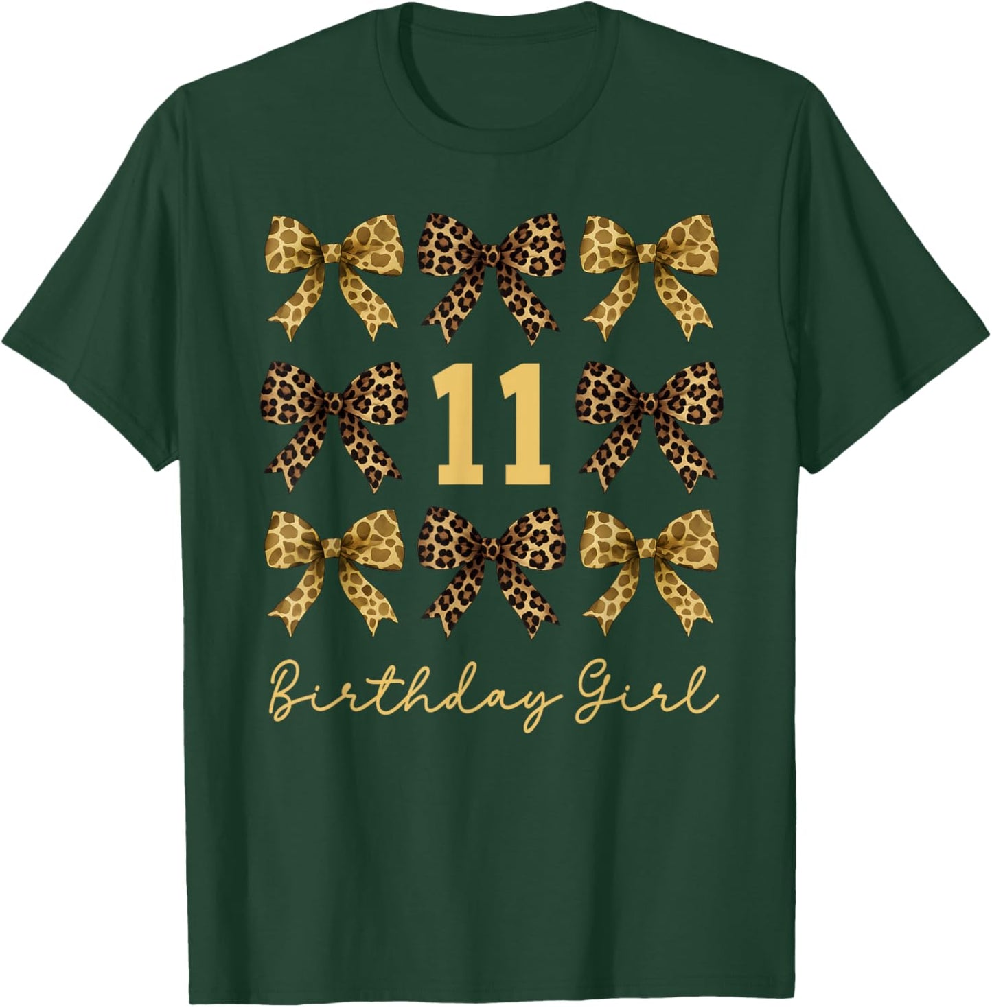 Safari 11th Birthday Girl Coquette Bow Animals Leopard Print T-Shirt - T-Shirt | Forest