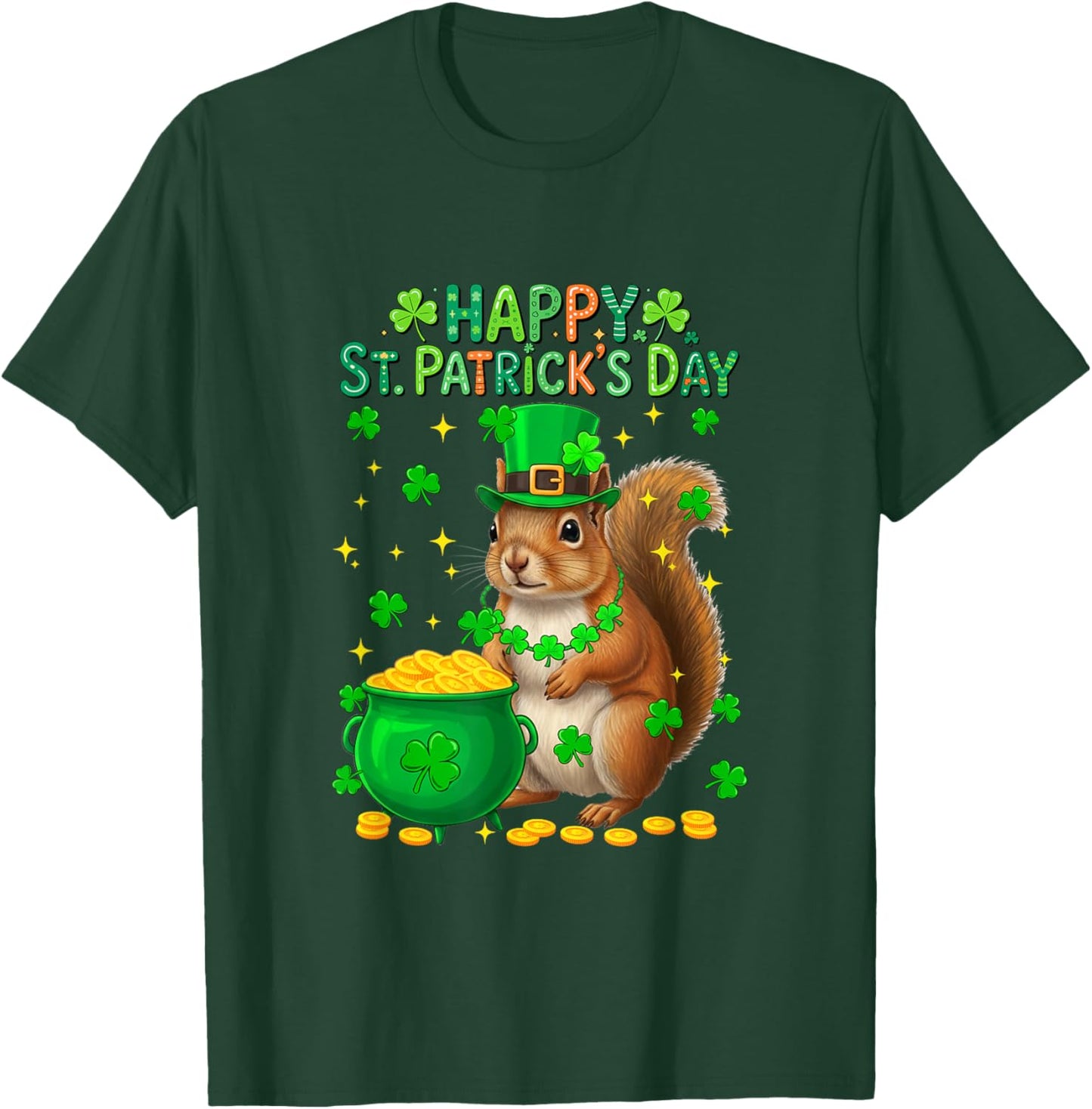 Happy St. Patrick's Day Squirrel Shamrocks Coins Lover Kids T-Shirt - T-Shirt | Forest