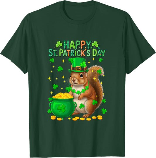 Happy St. Patrick's Day Squirrel Shamrocks Coins Lover Kids T-Shirt - T-Shirt | Forest