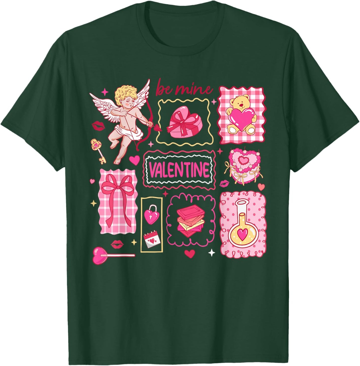 Preppy Valentine Be Mine Cute Coquette Bow Girl Women Kid T-Shirt - T-Shirt | Forest