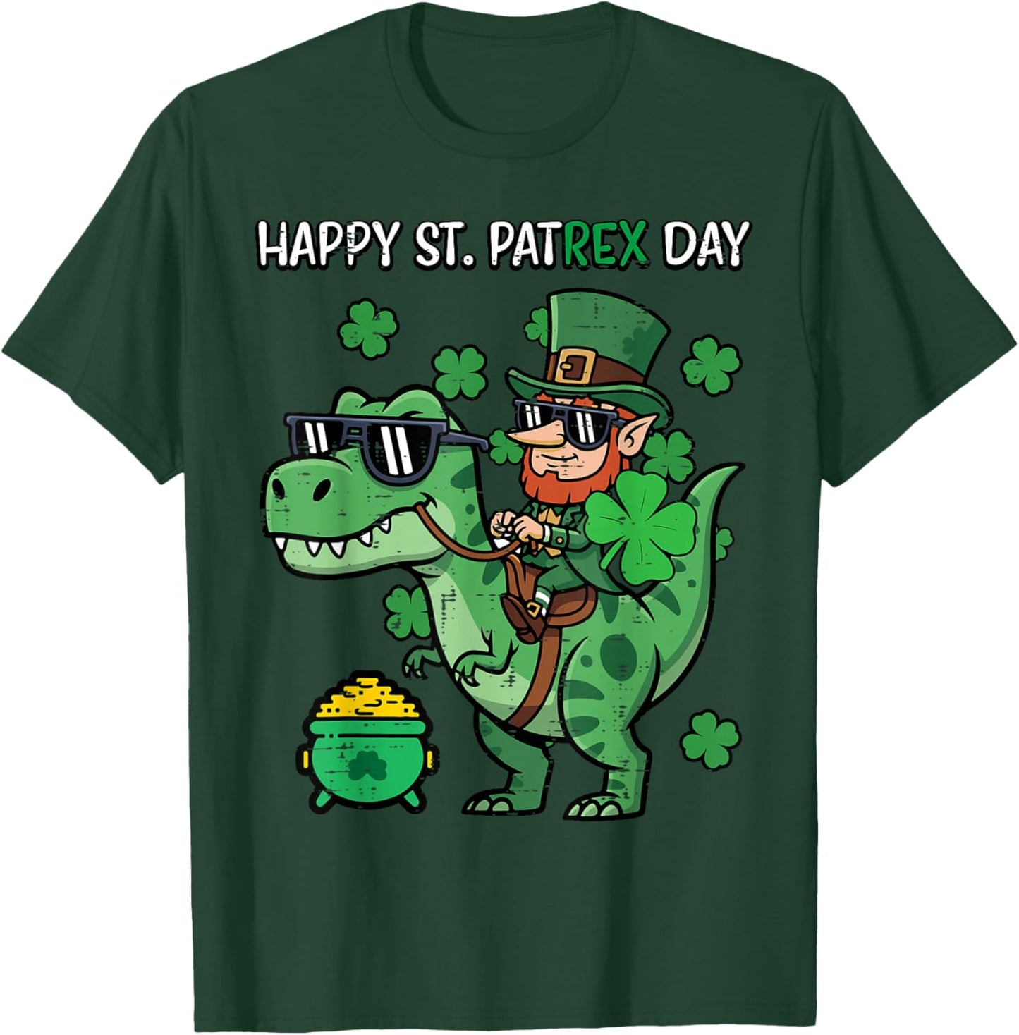 Happy St Patricks Pat Trex Day Dino Saint Pattys Boys Kids T-Shirt - T-Shirt | Forest