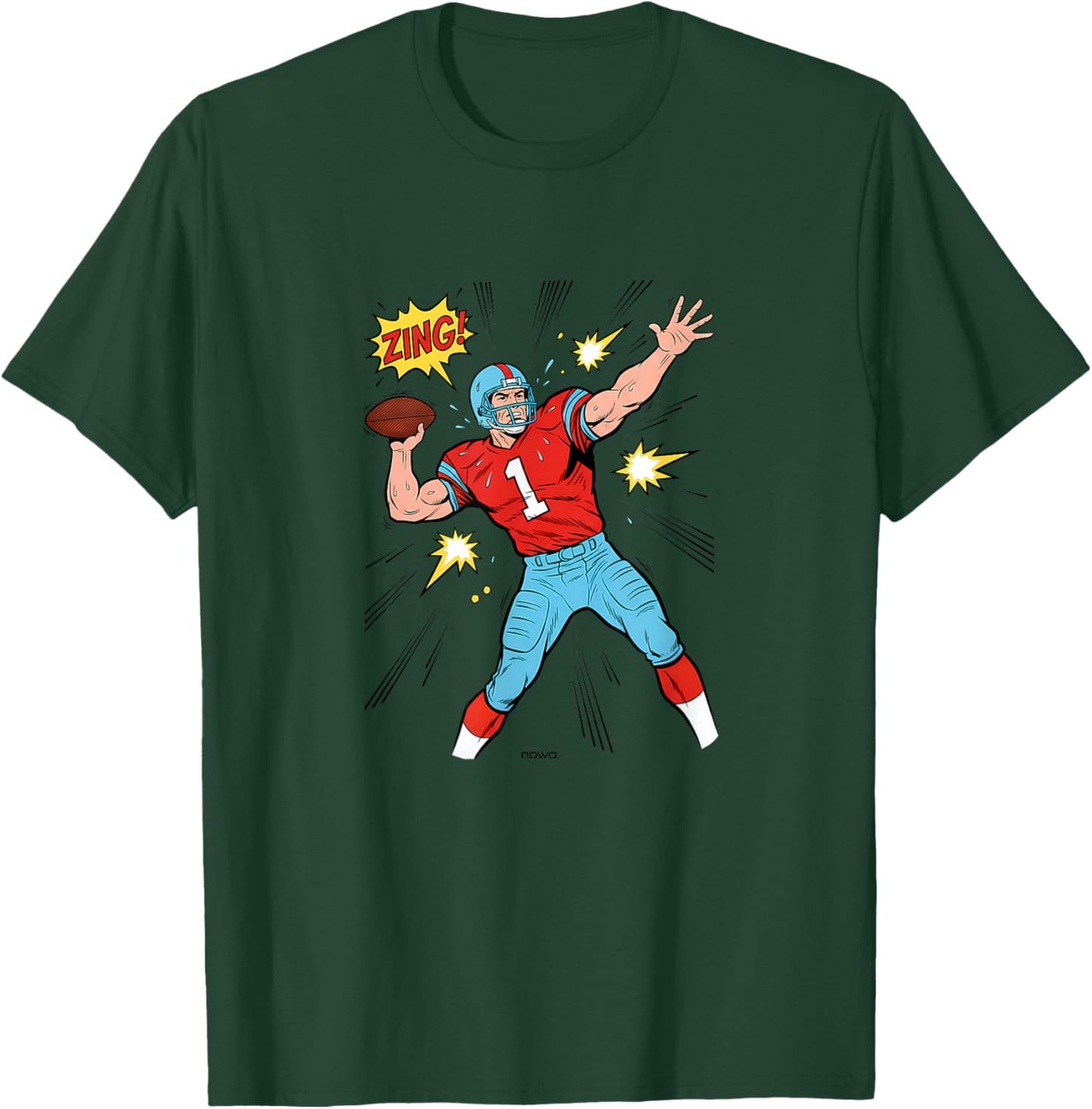 Football Quarterback Throwing for Touchdown Classic Comic T-Shirt - T-Shirt | Forest