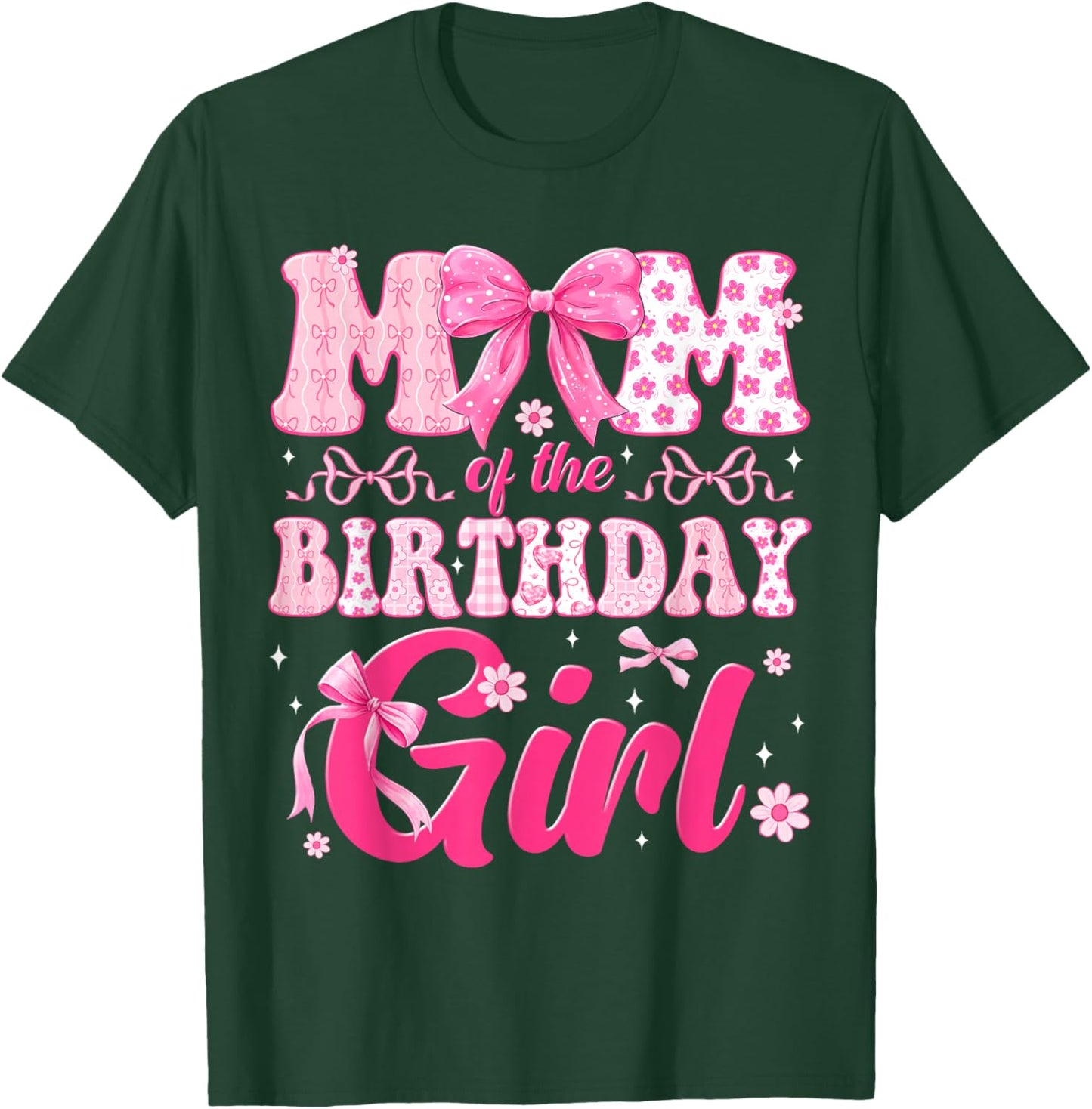 Mom of The Birthday Girl Family Pink Bow Family Party T-Shirt - T-Shirt | Forest