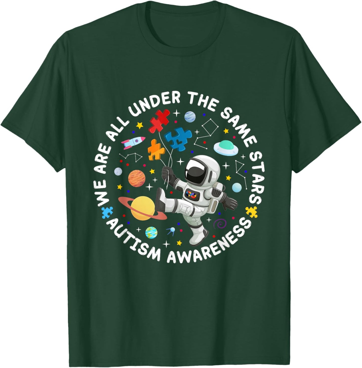 We are All Under The Same Stars Space Autism Awareness T-Shirt - T-Shirt | Forest