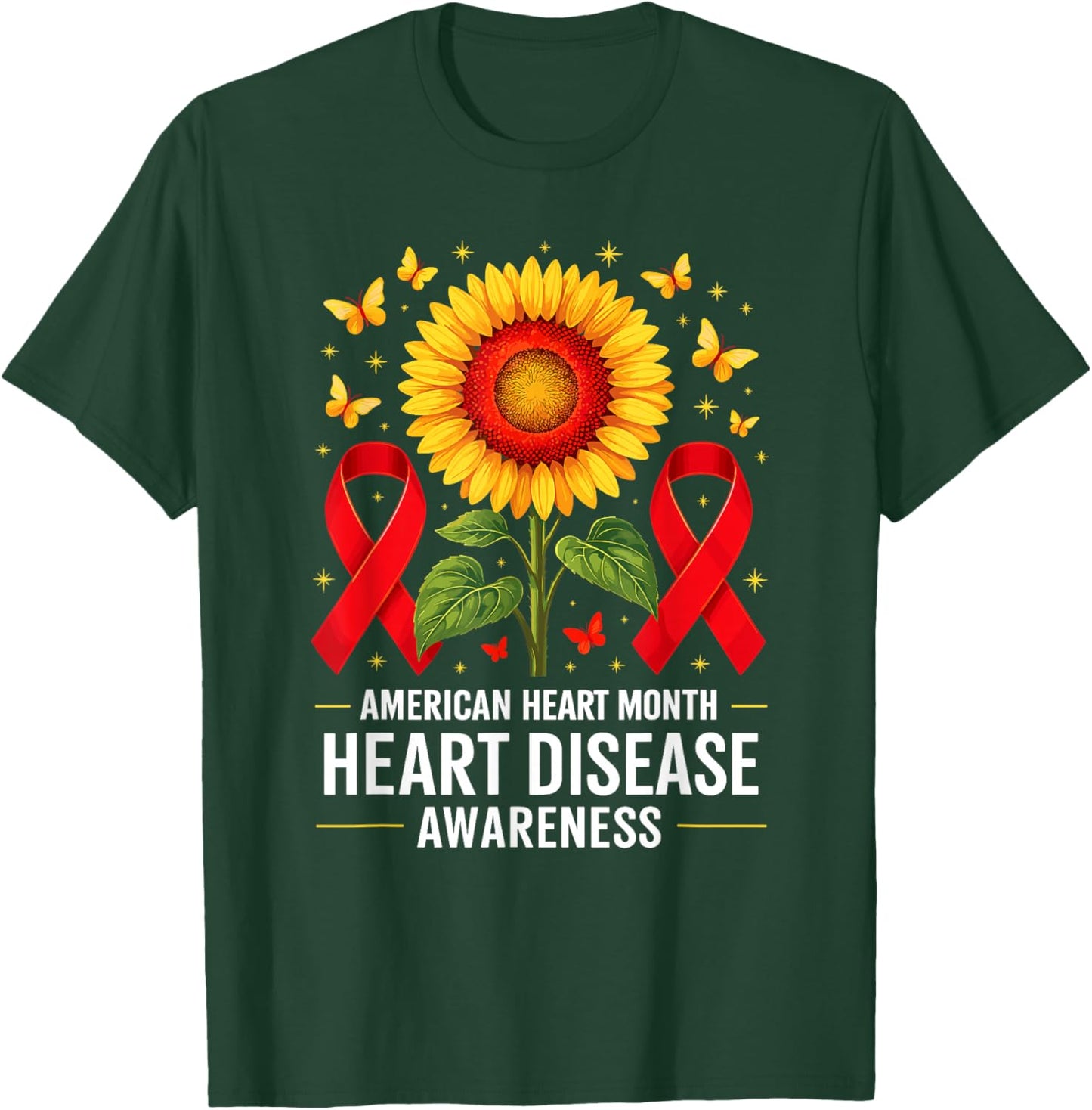 American Heart Disease Awareness Month Ribbon Red Heart T-Shirt - T-Shirt | Forest