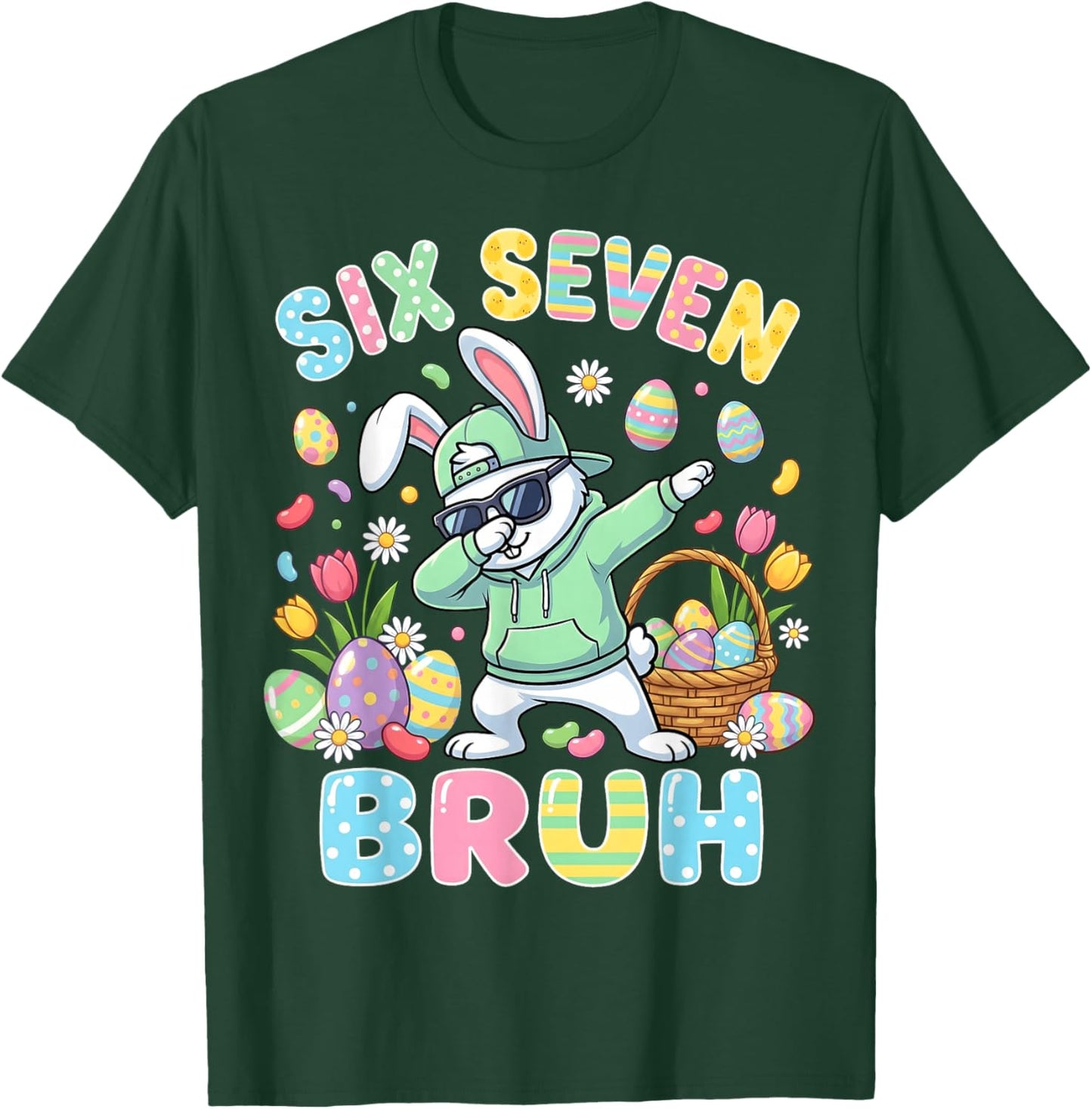 Six Seven Bruh Easter Boys Kids Dabbing Bunny Rabbit 67 Meme T-Shirt - T-Shirt | Forest