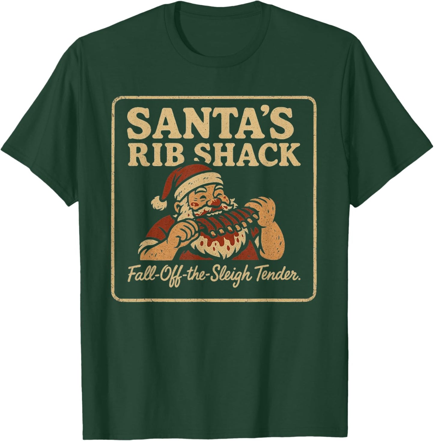 Santa’s Rib Shack BBQ Retro Holiday Design T-Shirt - T-Shirt | Forest