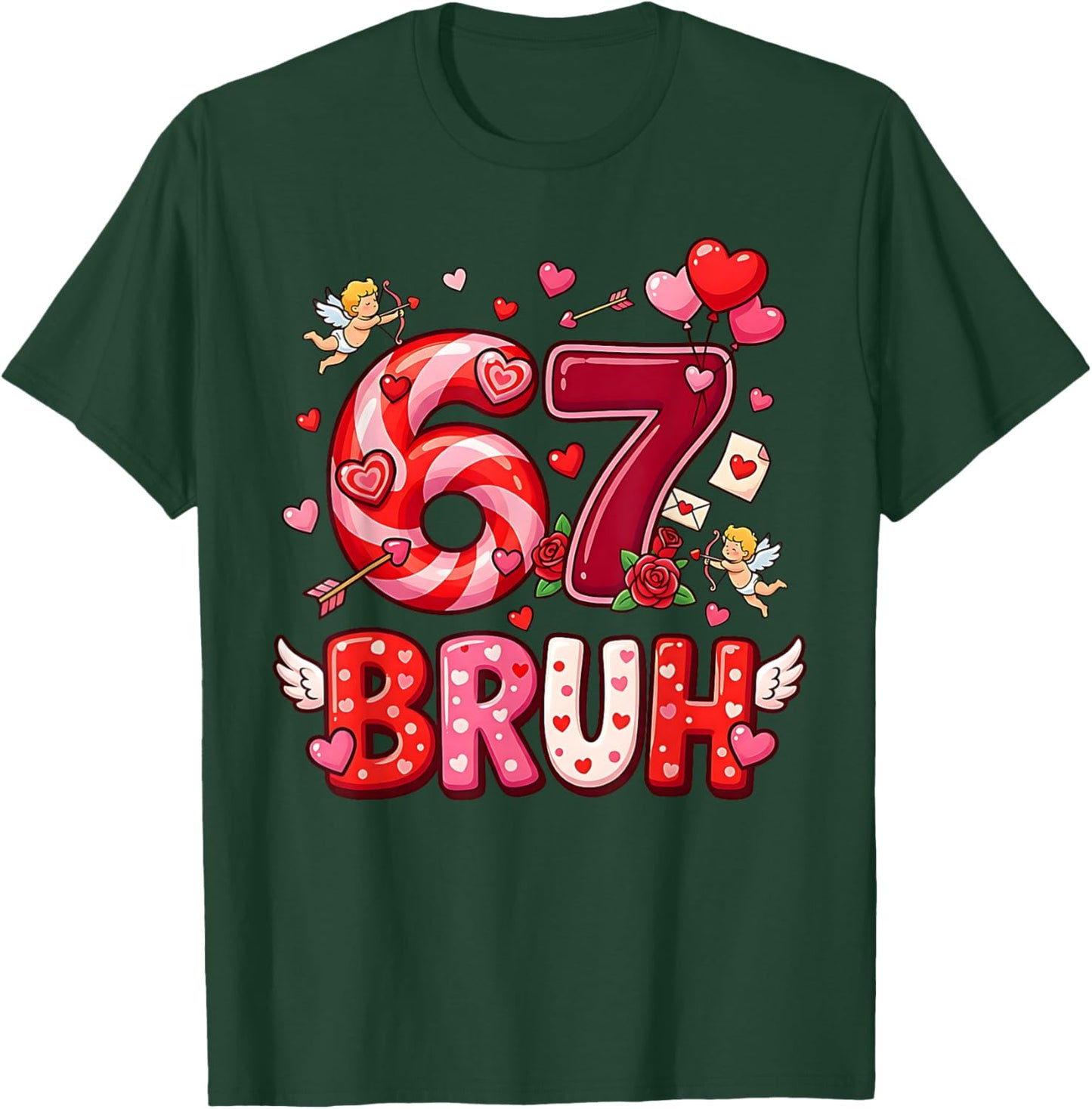 Six Seven 67 Bruh Meme Cool Valentine’s Day Heart Boys Kids T-Shirt - T-Shirt | Forest