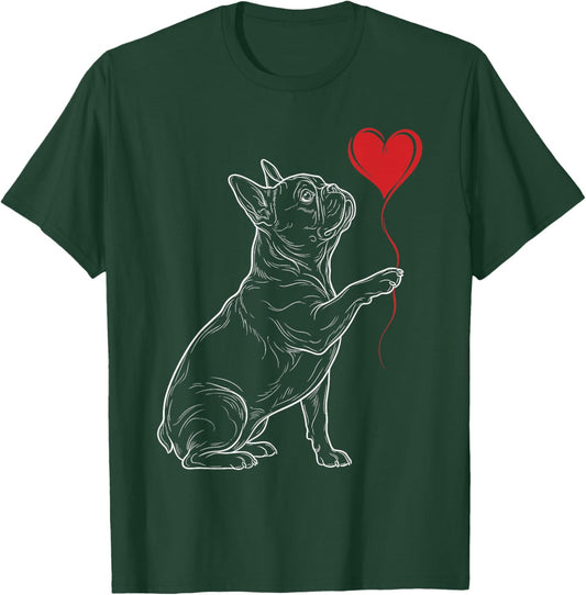 French Bulldog Lover Dog Art Frenchie Heart Valentines T-Shirt - T-Shirt | Forest