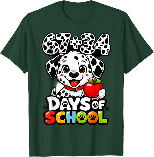 67+34 Days School 101 Days Cute Dog Teacher Kids T-Shirt - T-Shirt | Forest