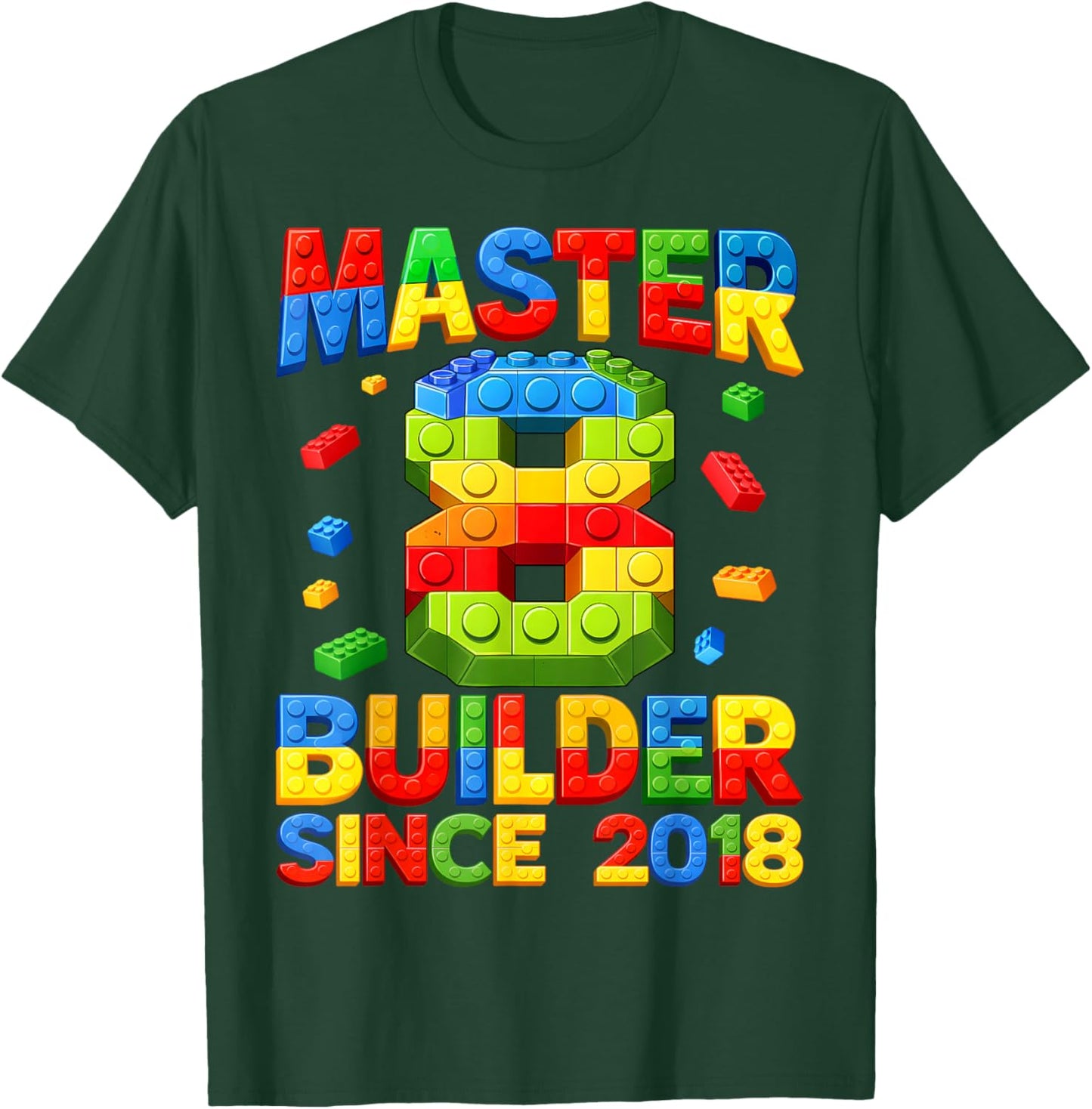 Master Builder 8th Birthday 2018 8 Years Old Building Brick T-Shirt - T-Shirt | Forest
