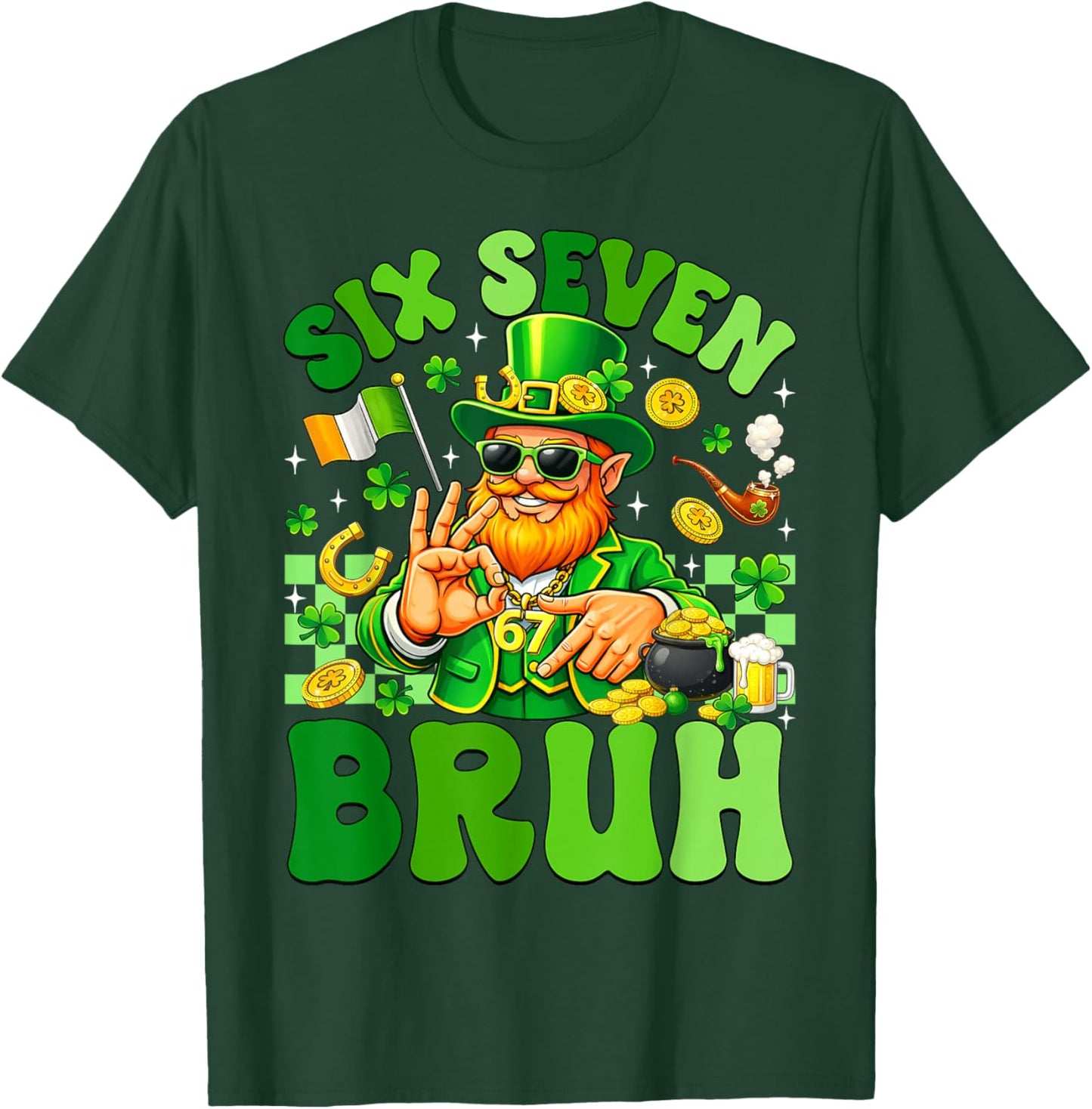 Six Seven Meme Leprechaun 6 7 Bruh St Patricks Day Boys Men T-Shirt - T-Shirt | Forest