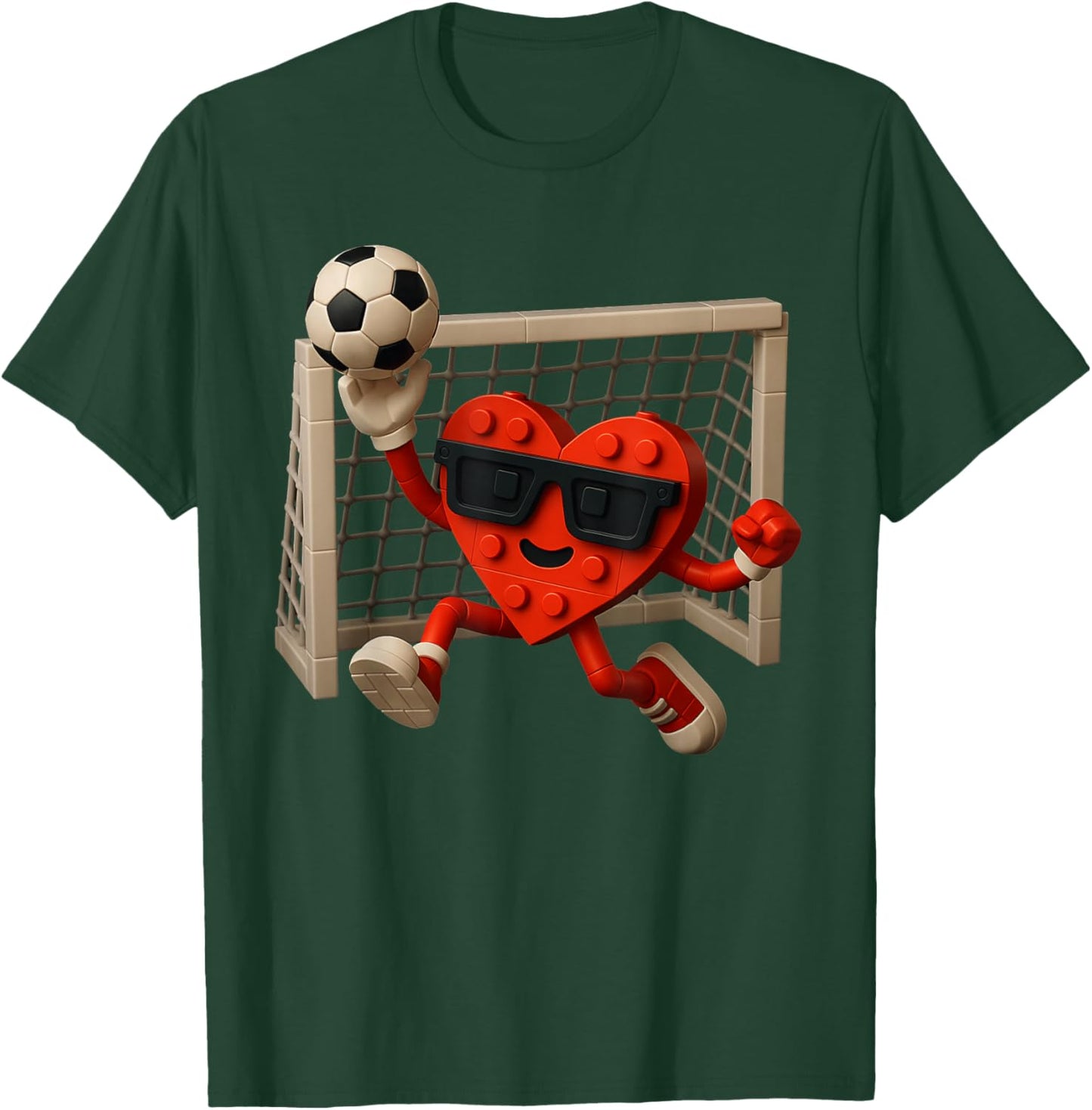 Goalie Valentines Day Soccer Heart Building Brick Boys Kids T-Shirt - T-Shirt | Forest