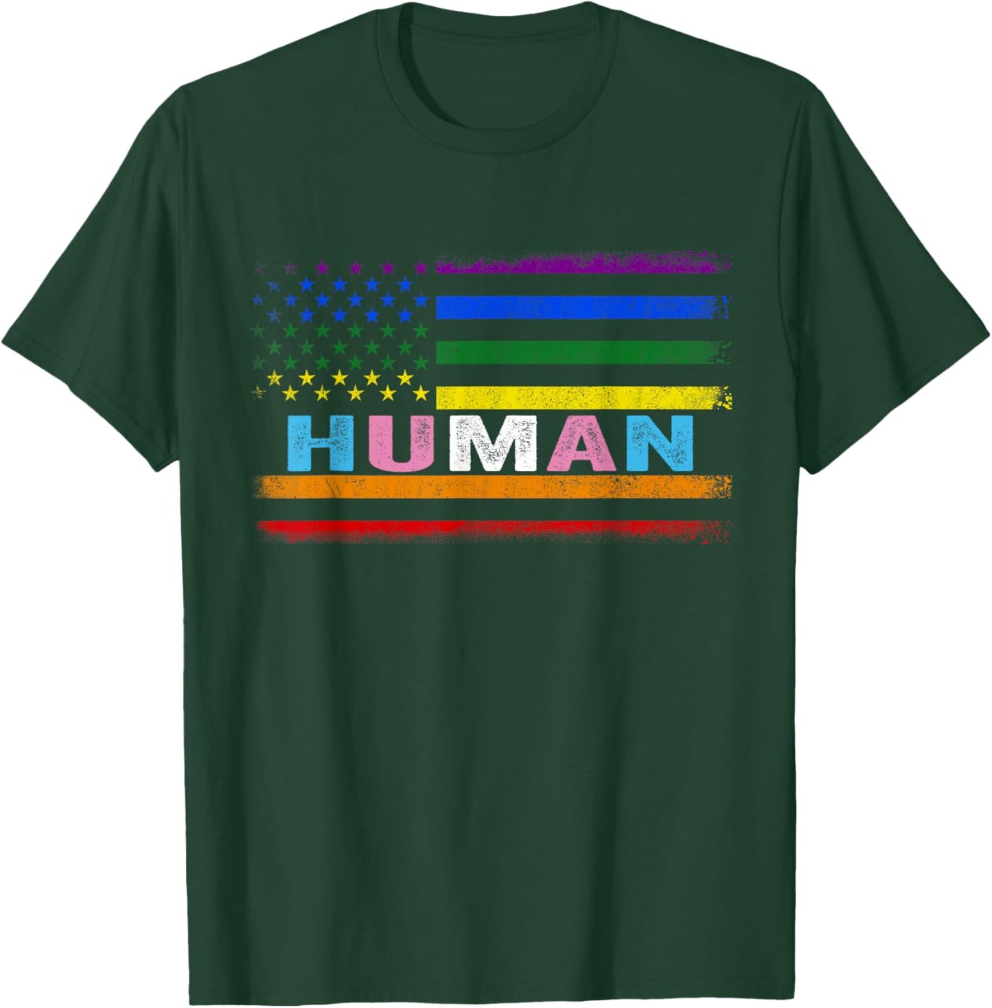 Human LGBT American Flag LGBTQ Rainbow Pride Month Men Women T-Shirt - T-Shirt | Forest