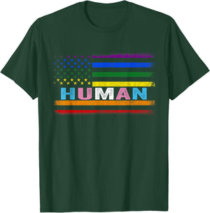 Human LGBT American Flag LGBTQ Rainbow Pride Month Men Women T-Shirt - T-Shirt | Forest