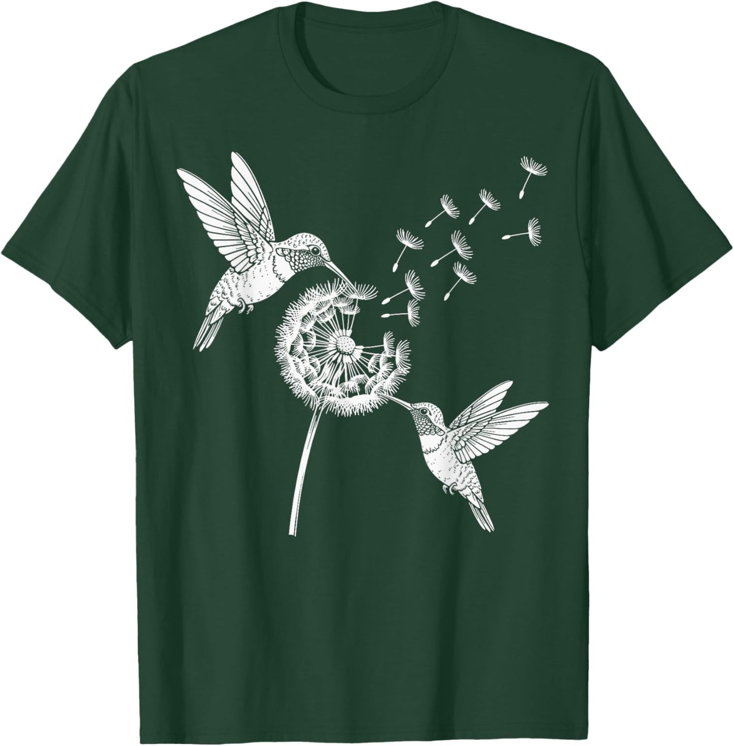 Hummingbirds Dandelion Graphic Bird Flower Lover T-Shirt - T-Shirt | Forest