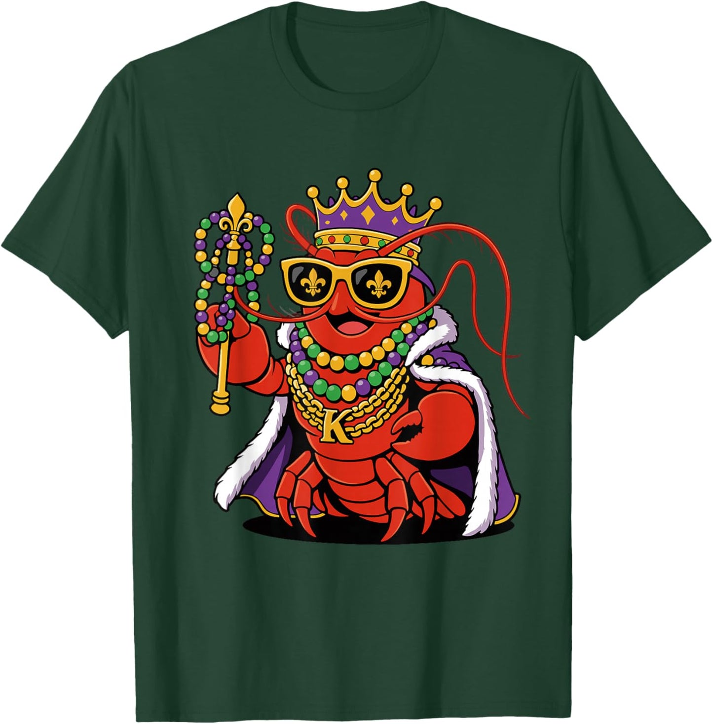 King Crawfish Mardi Gras Parade Beads Louisiana Festival T-Shirt - T-Shirt | Forest