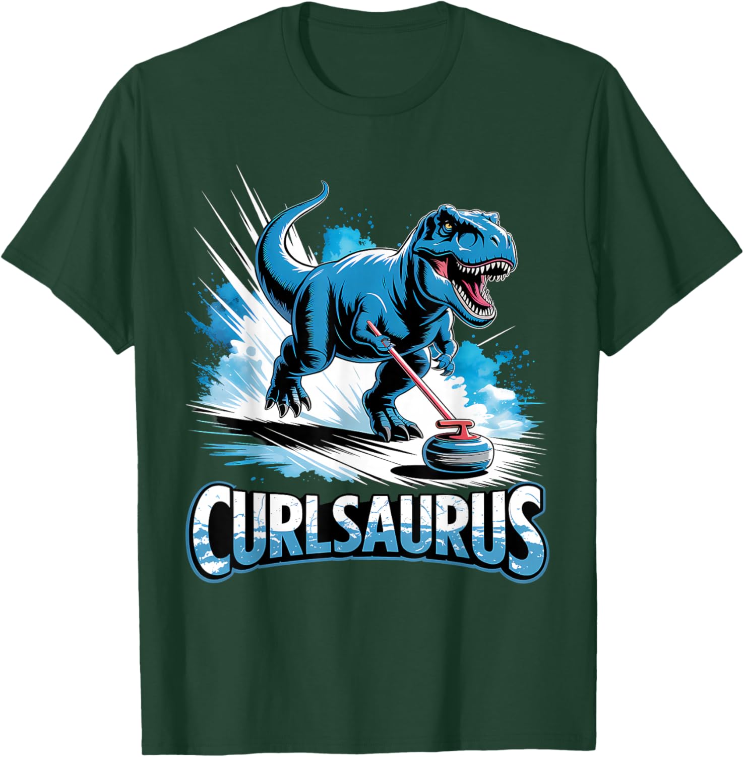 Curling Dinosaur Ice Curling Player T-Rex Dino Funny Curling T-Shirt - T-Shirt | Forest