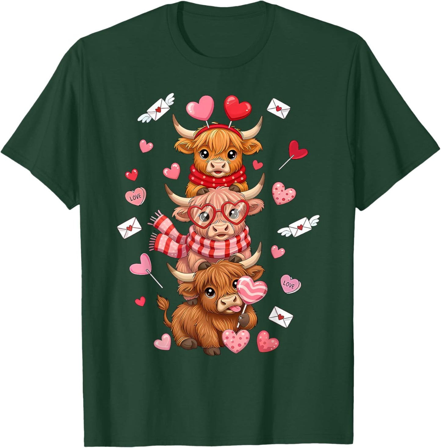 Cute Western Valentine Highland Cows with Hearts T-Shirt - T-Shirt | Forest