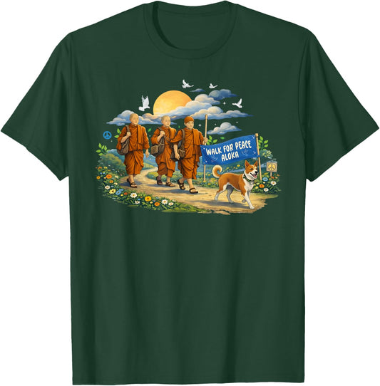 Retro Vintage Walk for Peace Monks with Aloka Dog T-Shirt - T-Shirt | Forest