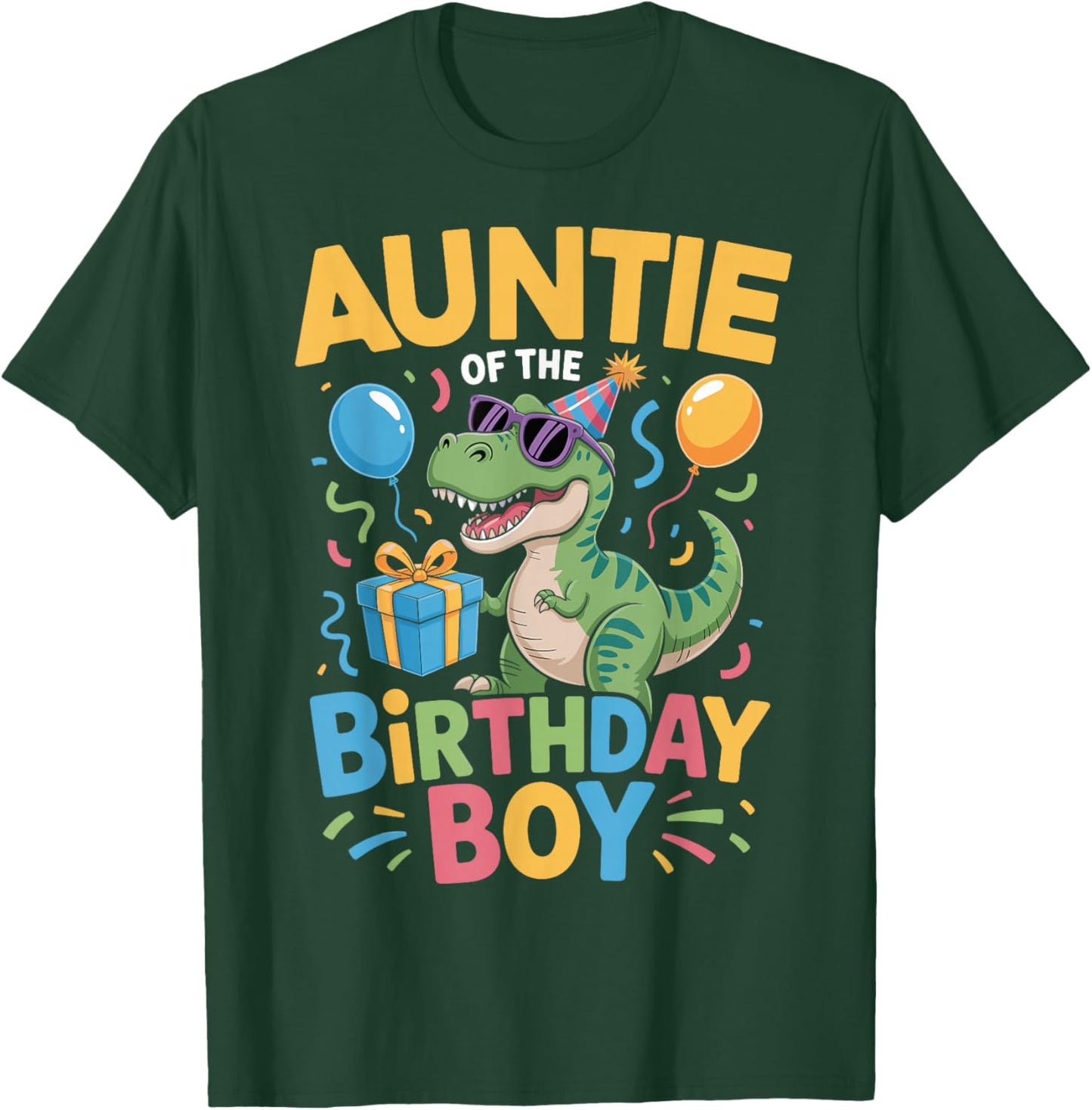 Auntie of The Birthday Party Outfit Dinosaur Squad Auntie T-Shirt - T-Shirt | Forest