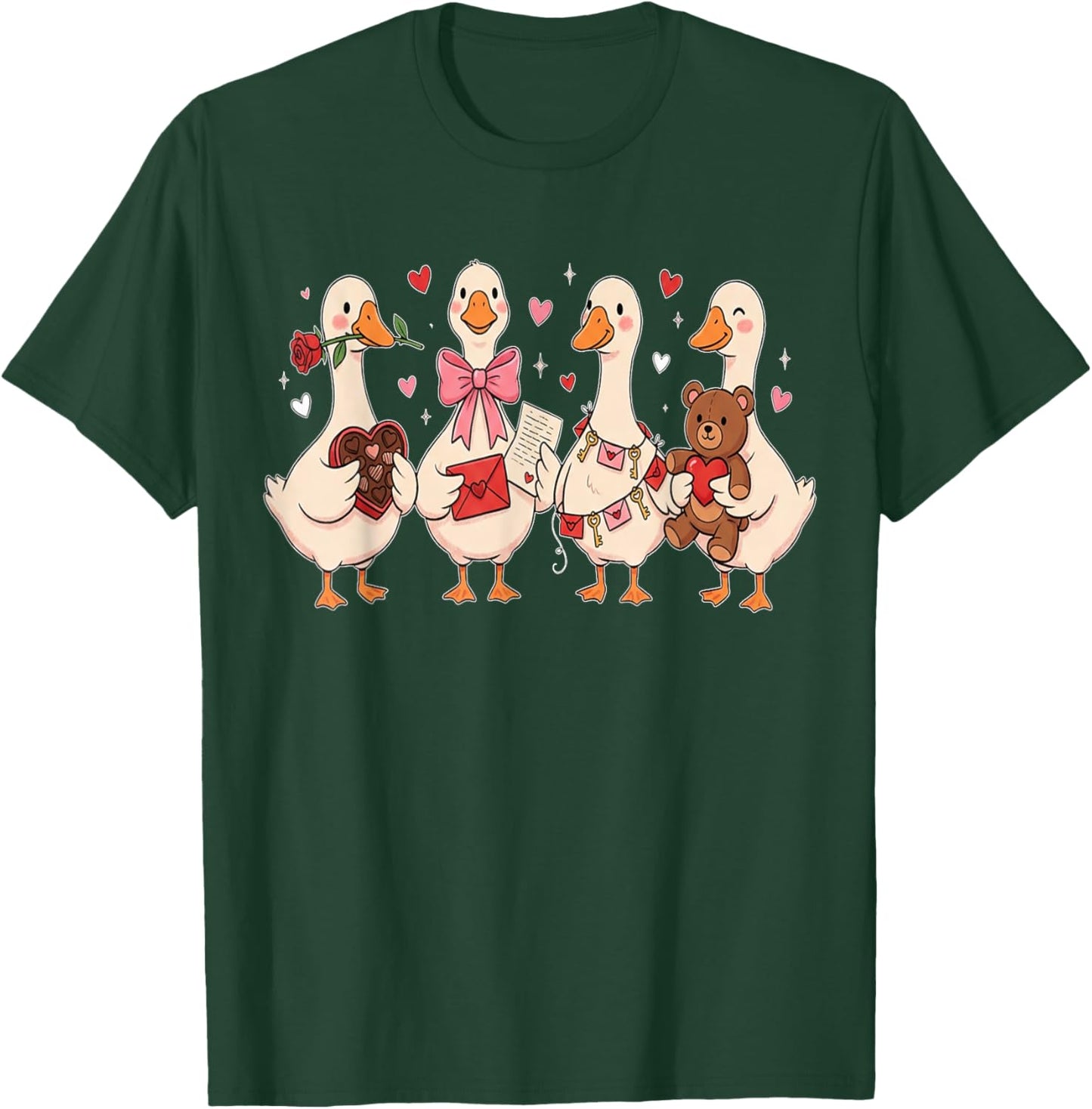 Cute Goose Valentine Girl Hearts Women Happy Valentines T-Shirt - T-Shirt | Forest