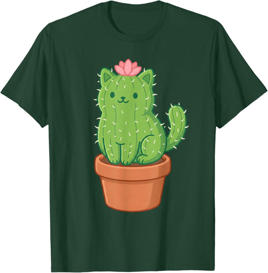 Cute Cat Cactus Succulent Plant Mom Gardening Pun Kitty T-Shirt - T-Shirt | Forest