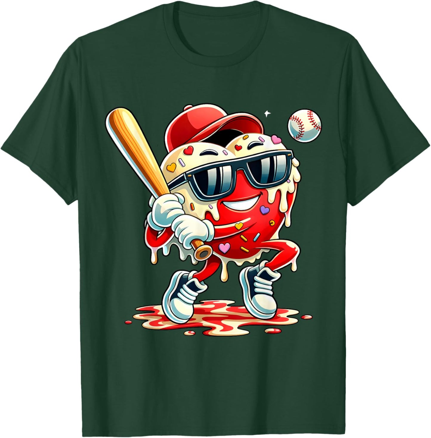Valentines Day Heart Baseball Drip Ice Cream Boys Kids Men T-Shirt - T-Shirt | Forest