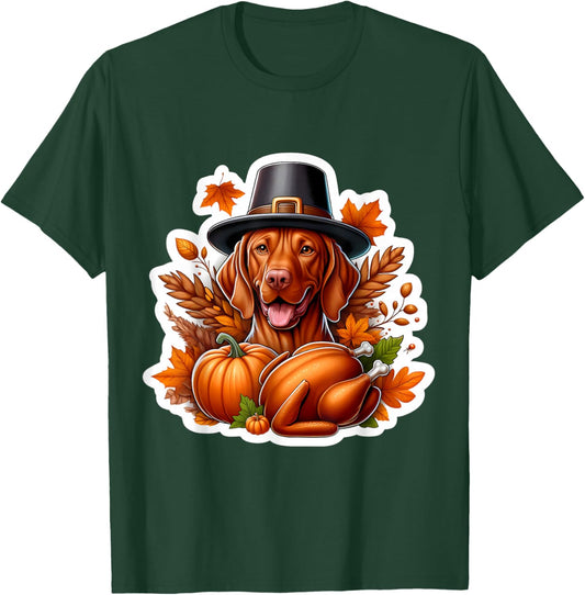 Thanksgiving Vizsla Dog Owner Lover Funny Pilgrim Turkey Mom T-Shirt - T-Shirt | Forest
