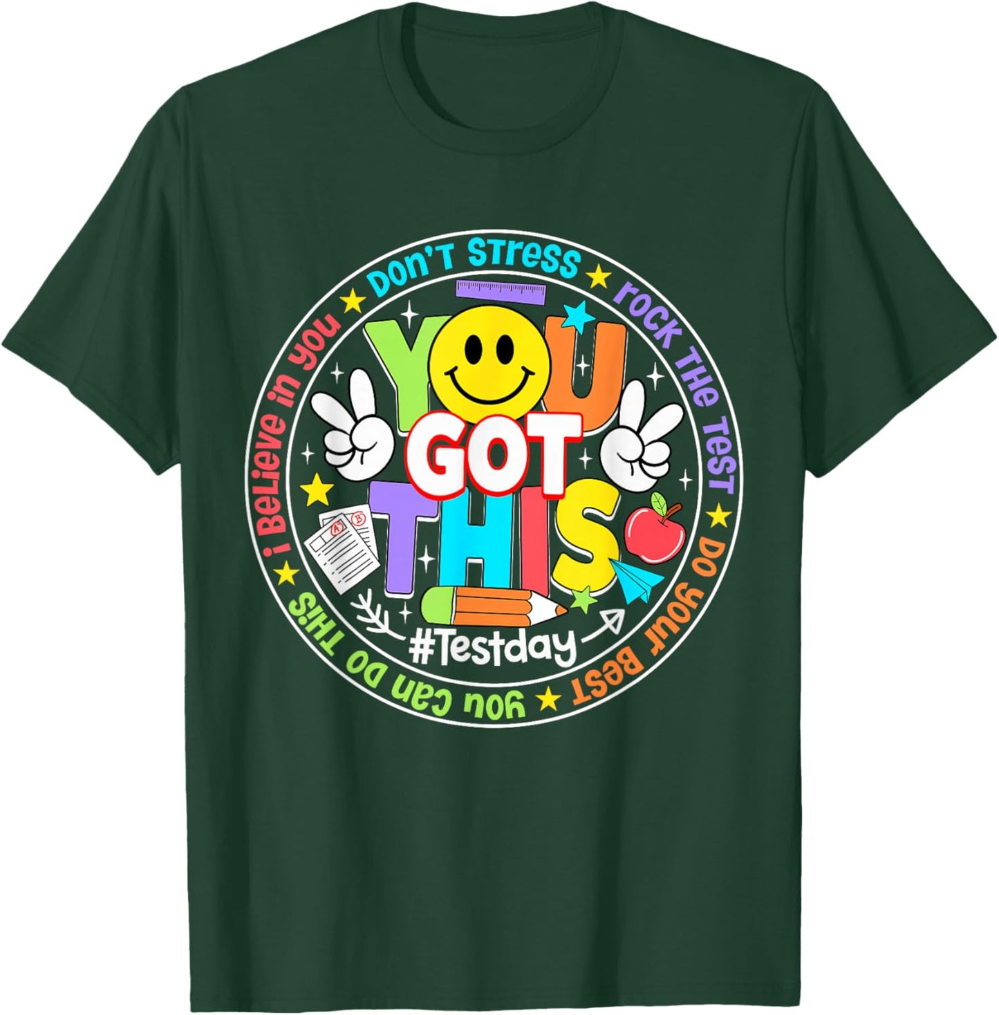 Test Day Rock The Test Teacher Kid Testing Day You Got This T-Shirt - T-Shirt | Forest