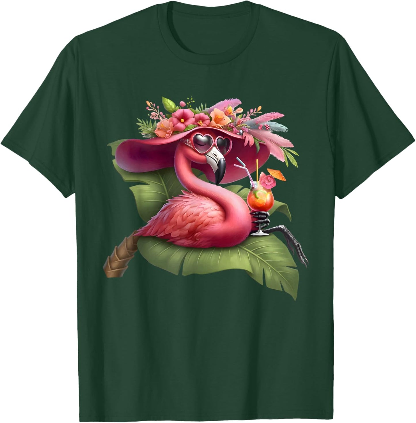 Flamingo Pink Palm Tree Tropical Beach Summer Vacation Women T-Shirt - T-Shirt | Forest