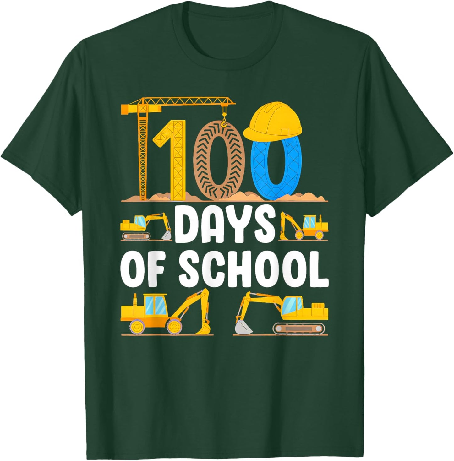 100 Days of School Construction Vehicle Boys Kids 100th Day T-Shirt - T-Shirt | Forest