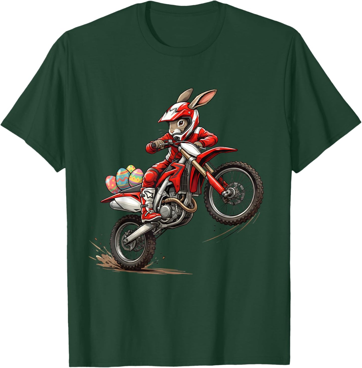 Cool Easter Bunny Dirt Bike Rider Funny Motocross Rabbit T-Shirt - T-Shirt | Forest