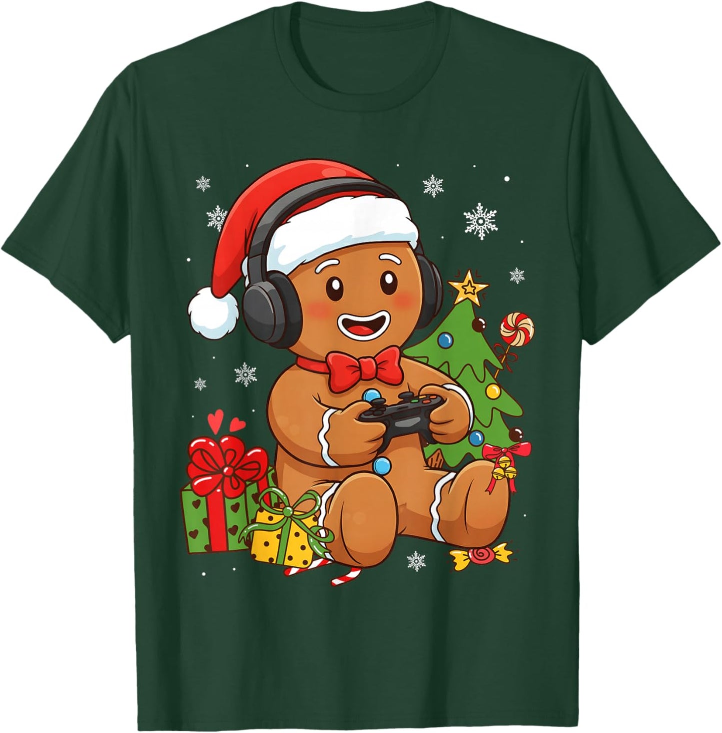Gamer Gingerbread Xmas Gaming Men Boys Kids Funny Christmas T-Shirt - T-Shirt | Forest