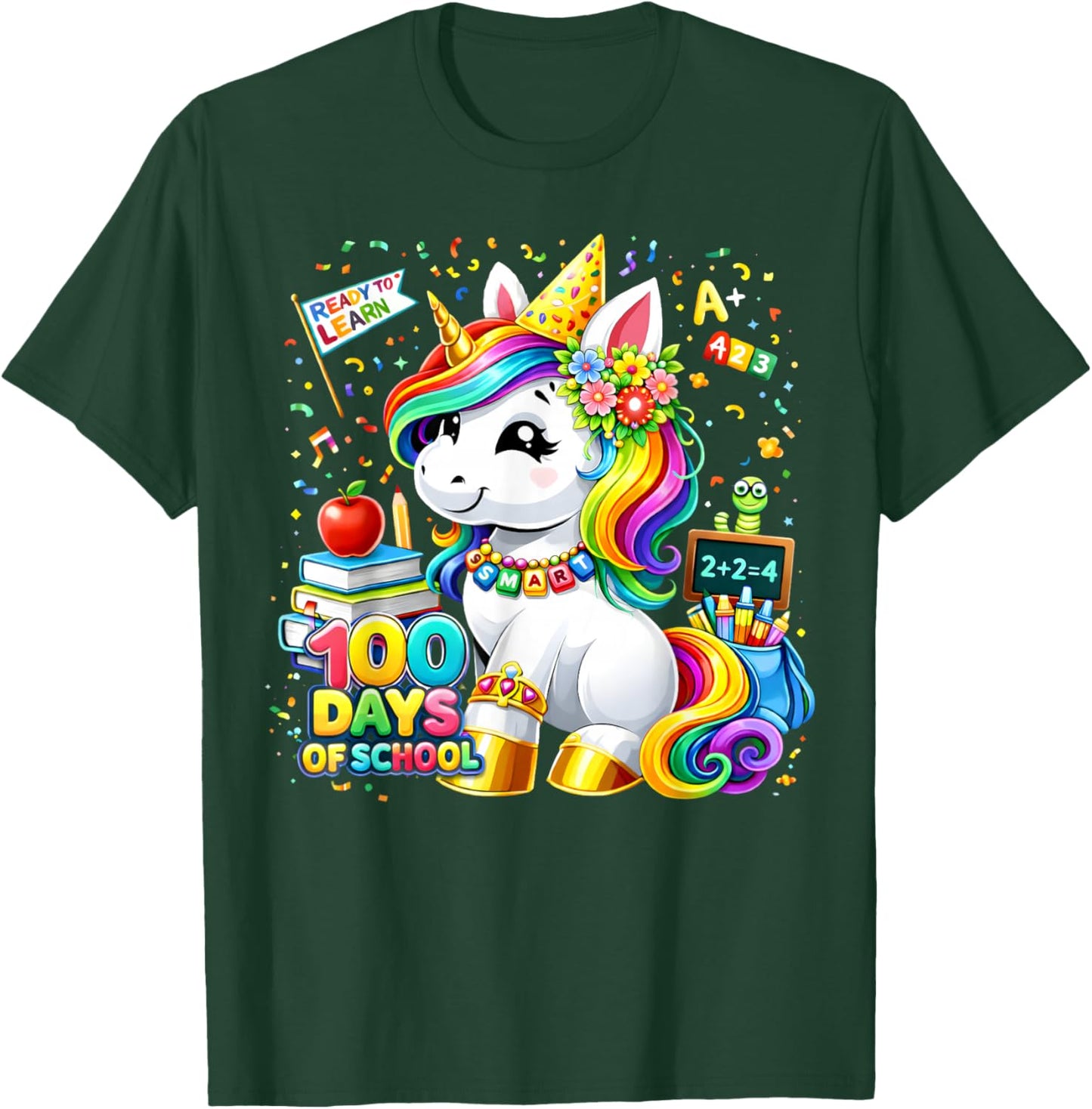 Cute Unicorn 100 Days of School Smarter 100th Day Girls Kids T-Shirt - T-Shirt | Forest