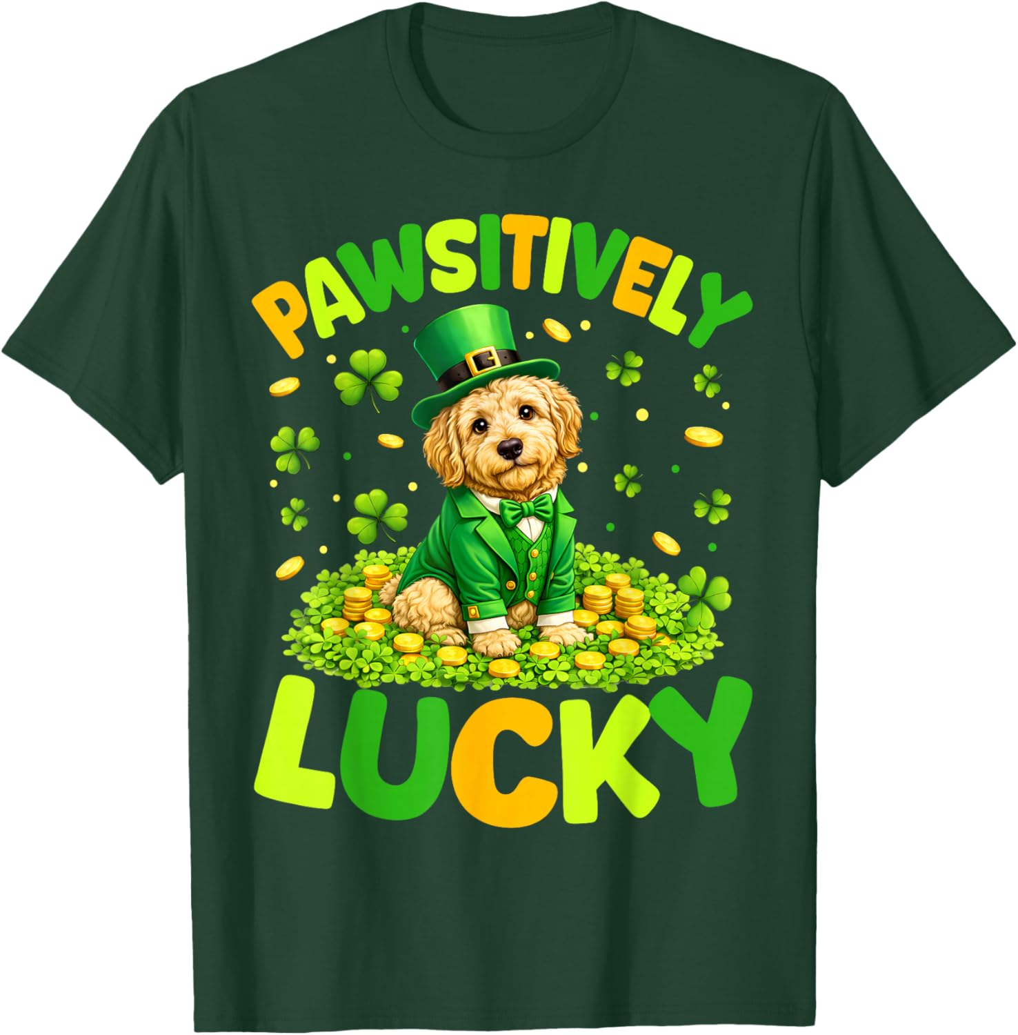 Pawsitively Lucky Goldendoodle Leprechaun St Patricks Day T-Shirt - T-Shirt | Forest