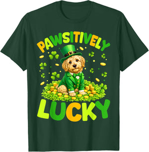 Pawsitively Lucky Goldendoodle Leprechaun St Patricks Day T-Shirt - T-Shirt | Forest