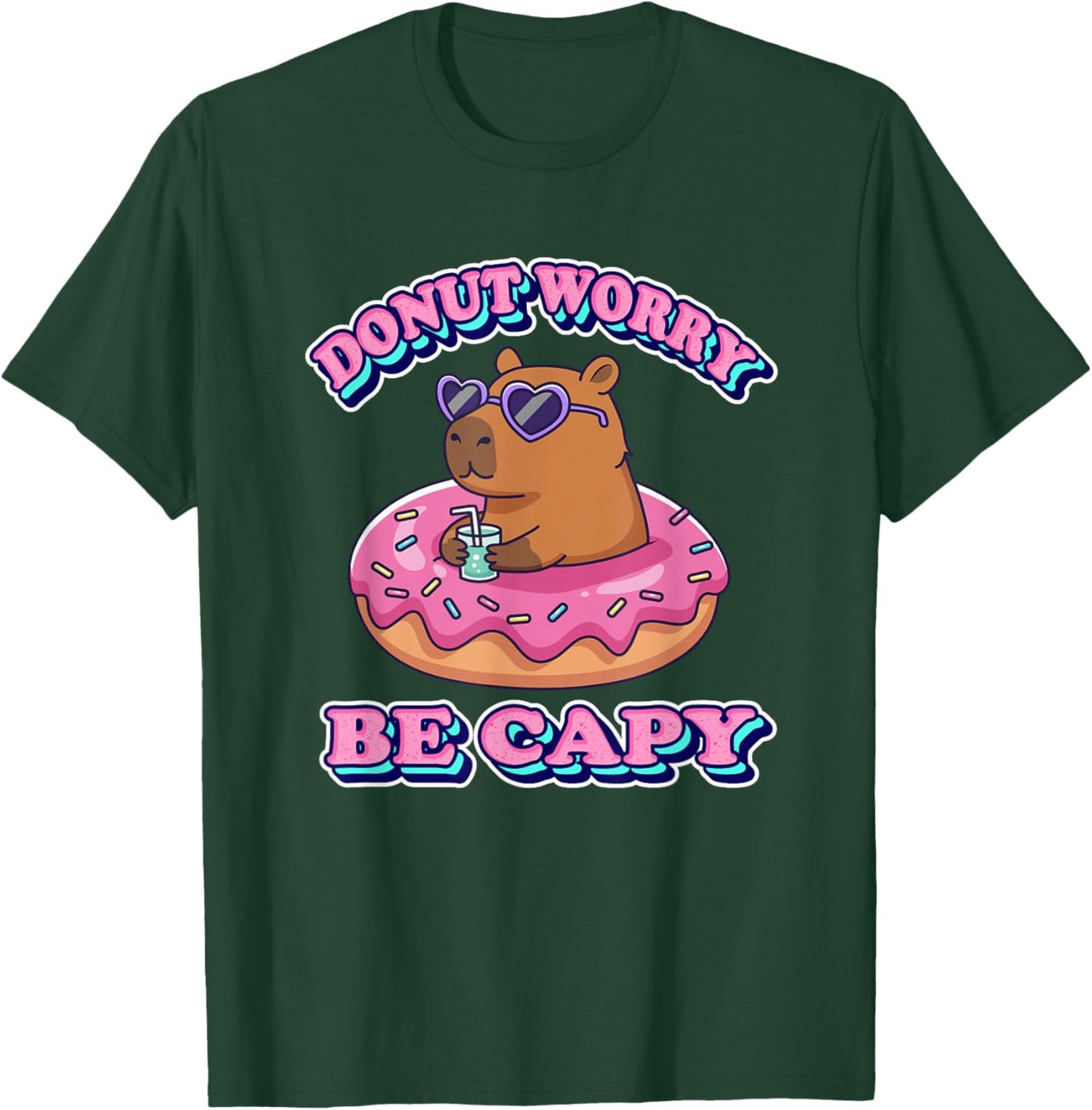 Kawaii Kids Girls Donut Don't Worry Be Capy Lover T-Shirt - T-Shirt | Forest