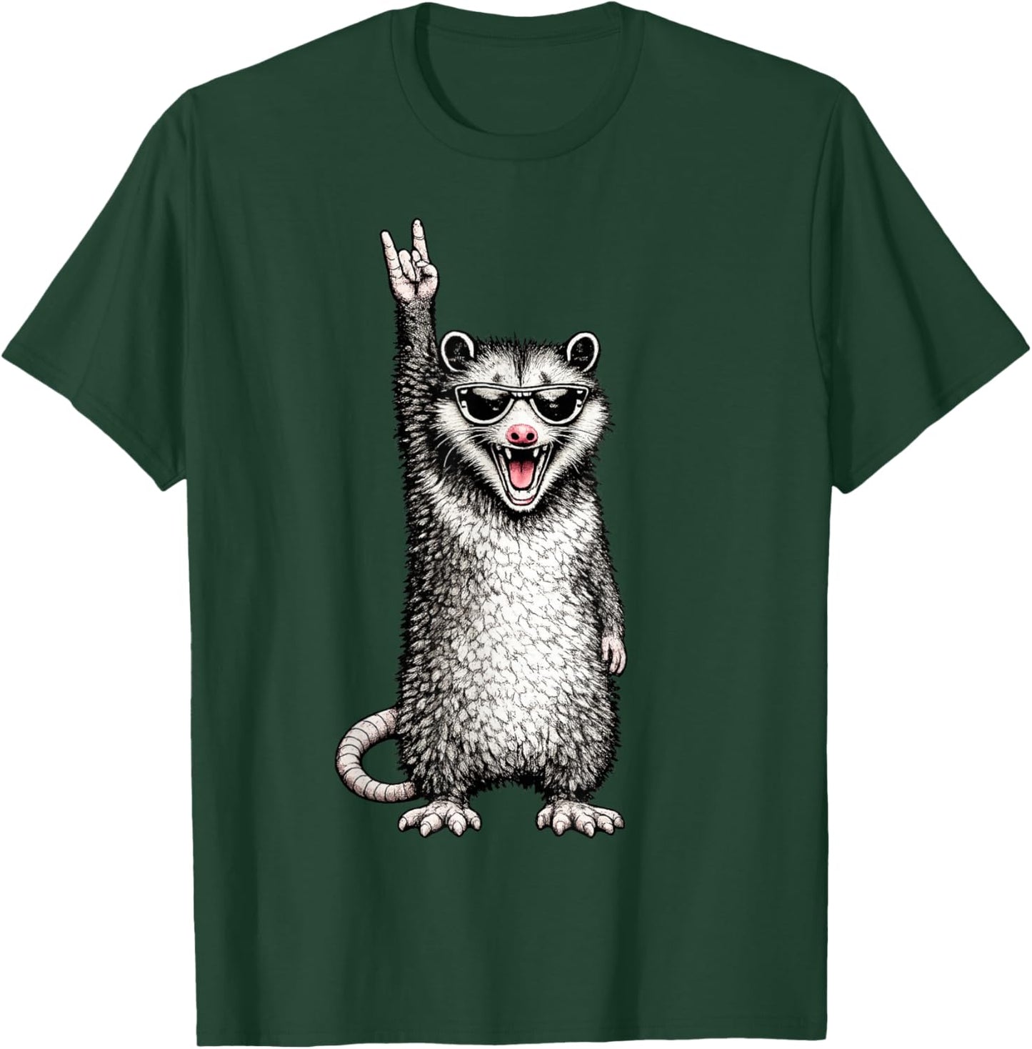 Funny Opossum Rock Hand Sunglasses Meme Design T-Shirt - T-Shirt | Forest