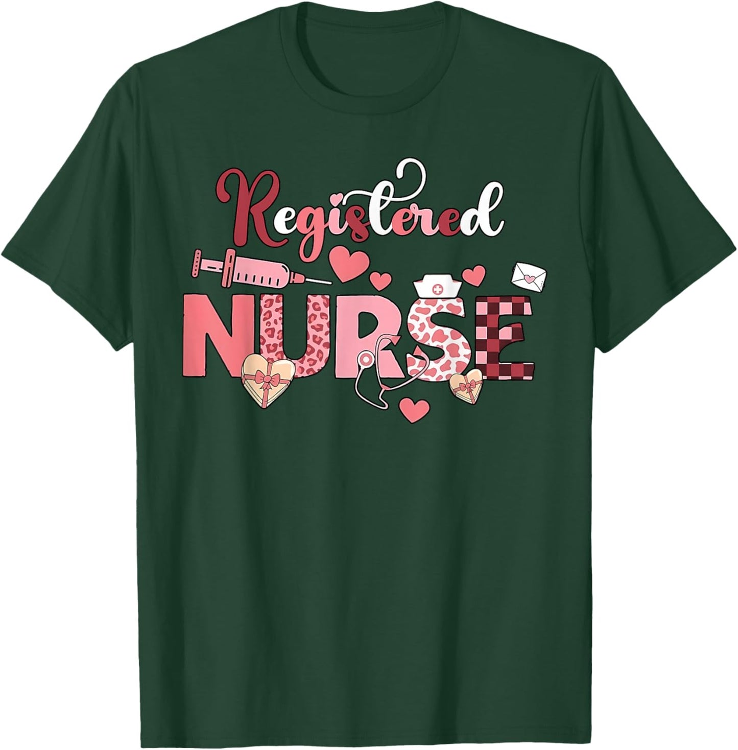 Registered Nurse Valentines Day Scrub Top Women Scrubs NICU T-Shirt - T-Shirt | Forest