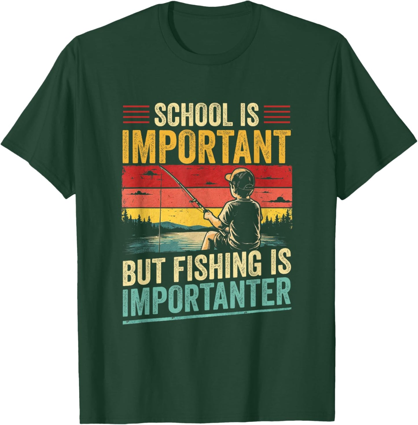 Boys Fishing Shirt School is Important Fishing Importanter T-Shirt - T-Shirt | Forest