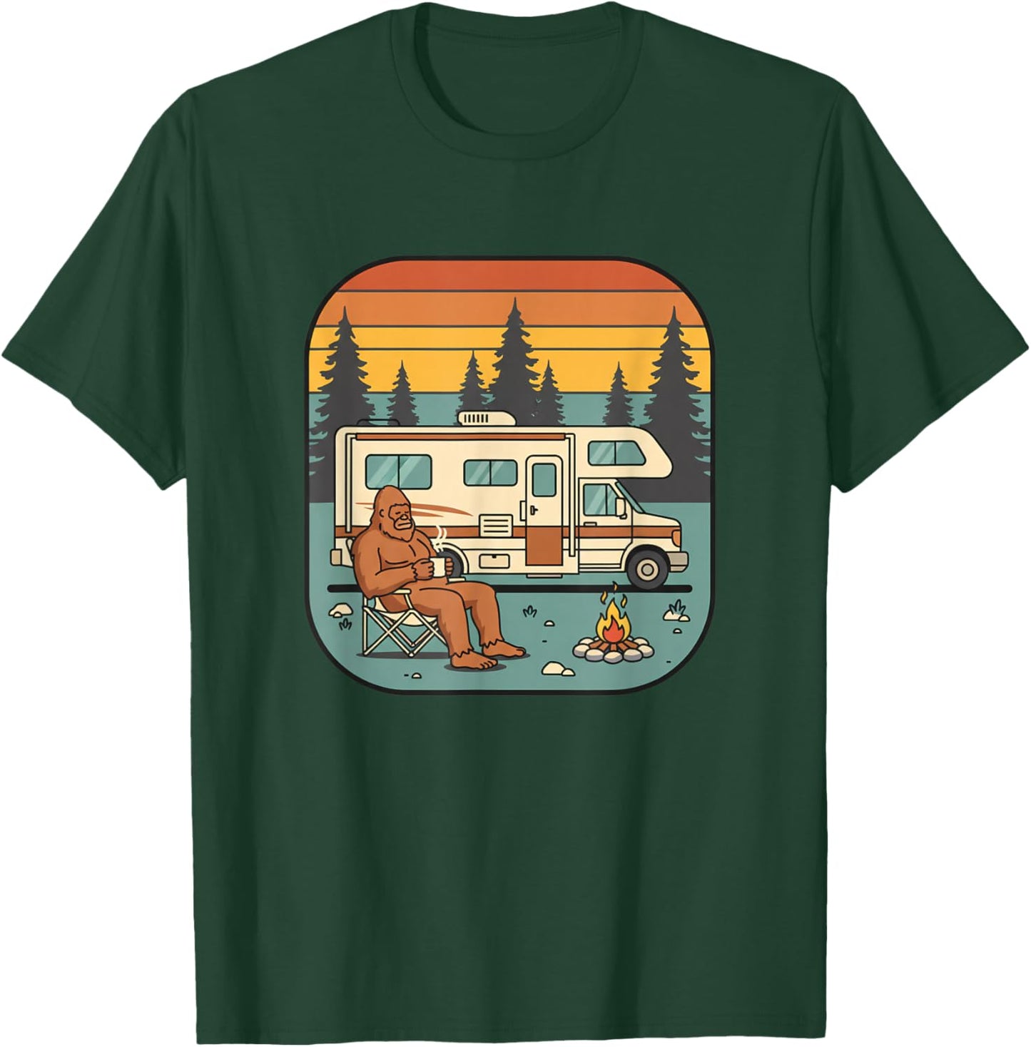 Bigfoot Camping Rv Campfire Forest Sasquatch Outdoors Retro T-Shirt - T-Shirt | Forest