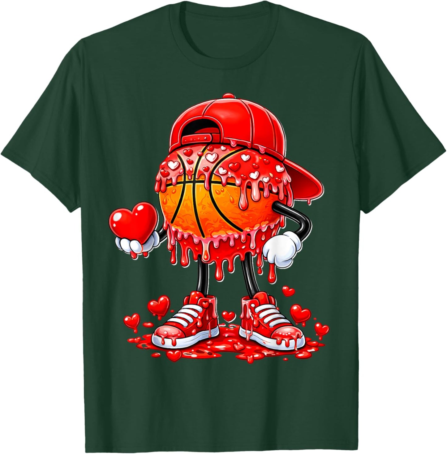 Valentines Day Basketball Drip Heart Sports Men Boys Kids T-Shirt - T-Shirt | Forest