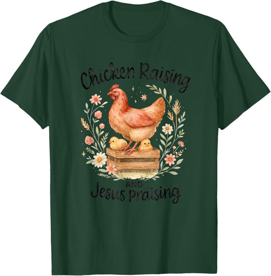 Chicken Raising and Jesus Praising Farmhouse Watercolor T-Shirt - T-Shirt | Forest